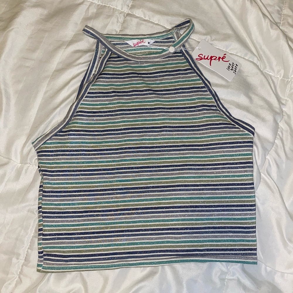 NEW Supre metallic stripe cutaway cropped tank top